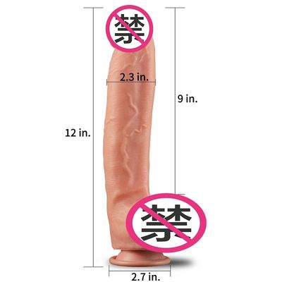 12inch Dual Layered Silicone Realistic Cock waterproof strap on dilldo