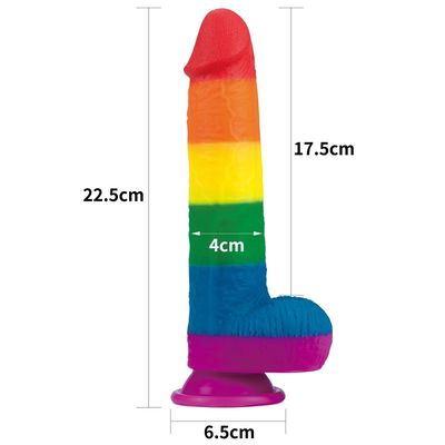 Liquid Silicone 22.5cm Rainbow Dildo Sex Toy Faked Penis With Suction Cup