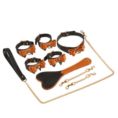 9Pcs Leather SM Sex Fetish Bondage Handcuffs Nipple Clamps Collar Gag Whip Rope