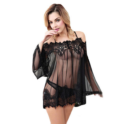 Spandex Blend Lace Adult Sexy Lingerie Backless Tulle Perspective Nightdress